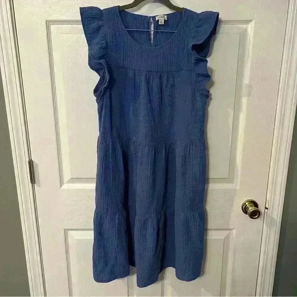 J. Crew Dresses & Skirts - J Crew Gauze Flutter Sleeve Tiered Midi Sleeveless Dress Size 12 100% Cotton EUC